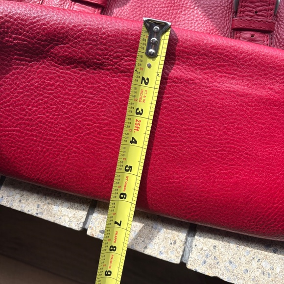 Cole Haan RED pebbled leather handbag w/silver polished hardware - Picture 5 of 13